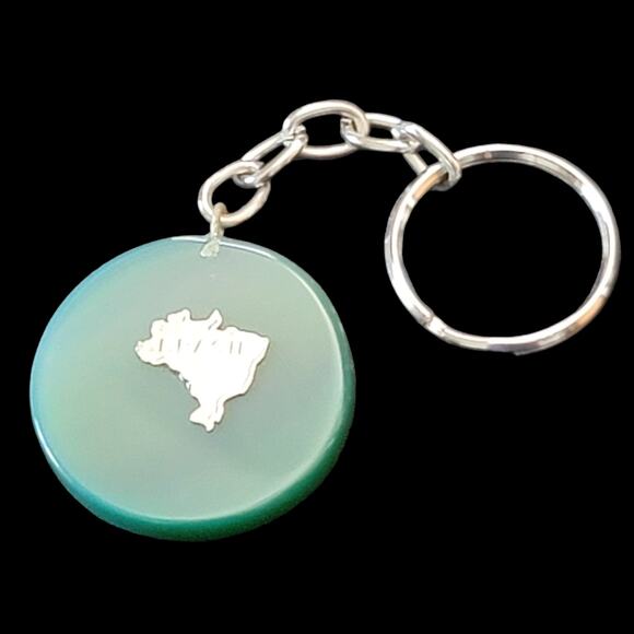 Brazil Keychain Brasil Green Silver-tone‎ Round Disc Souvenir South America Gift - Picture 1 of 5